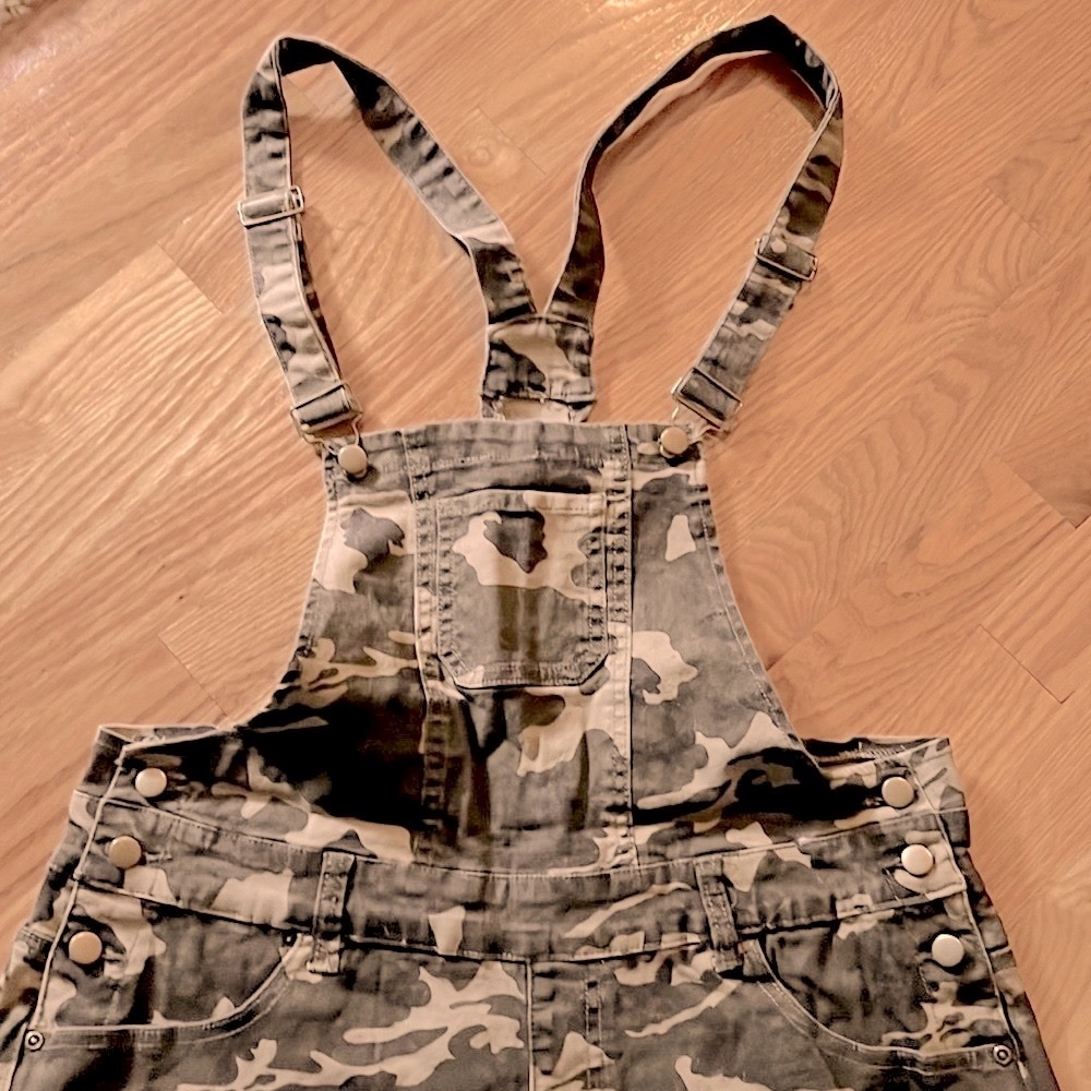 🔴 CLEARANCE🔖 GREEN CAMOUFLAGE DISTRESSED RIPPED DESTROYED JEAN OVERALL SHORTS 1X - Picture 8 of 13